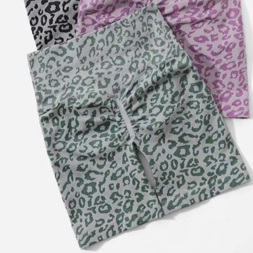 Green animal print shorts